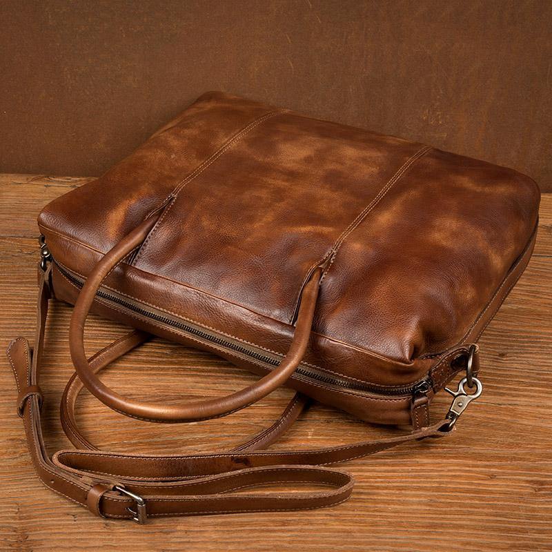 Brown Leather Mens 15 inches Briefcase Laptop Bag Business Handbag Work Bag for Men