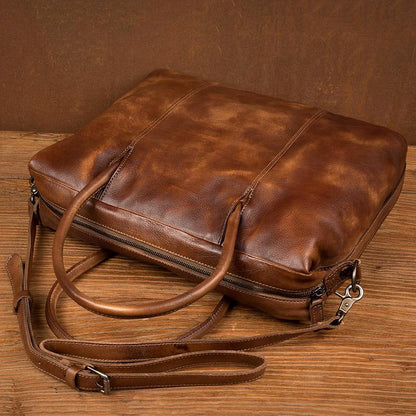 Brown Leather Mens 15 inches Briefcase Laptop Bag Business Handbag Work Bag for Men