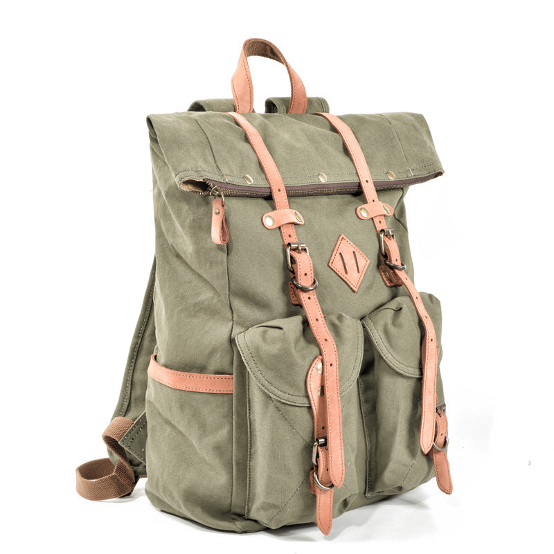 Cool Waxed Canvas Leather Mens Waterproof 16¡®¡¯ Large Hiking Backpack Travel Backpack for Men