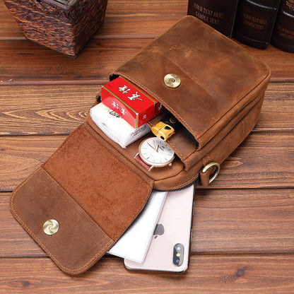 BROWN LEATHER MENS Belt Pouch Belt Bag Waist Bag Mini Side Bag Phone Bag For Men