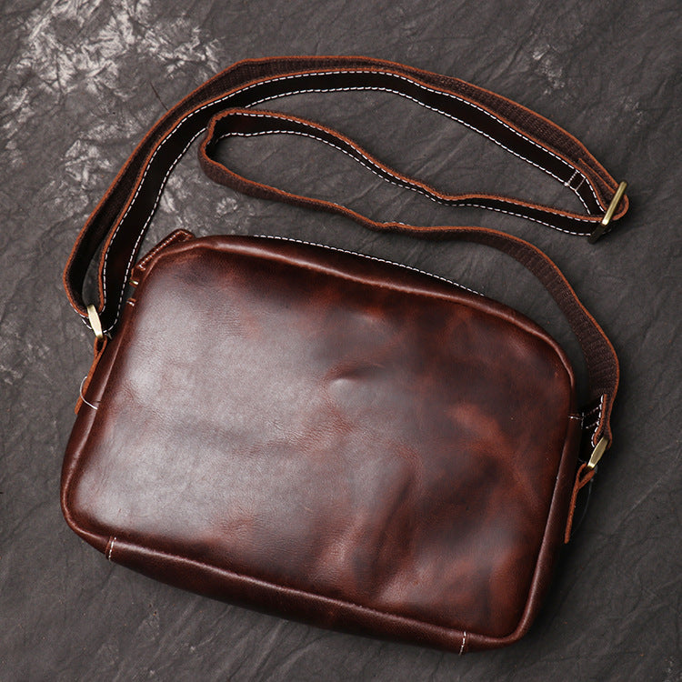 Vintage Small Brown Leather Men's Side Bag Black Courier Bag Messenger Bag For Men