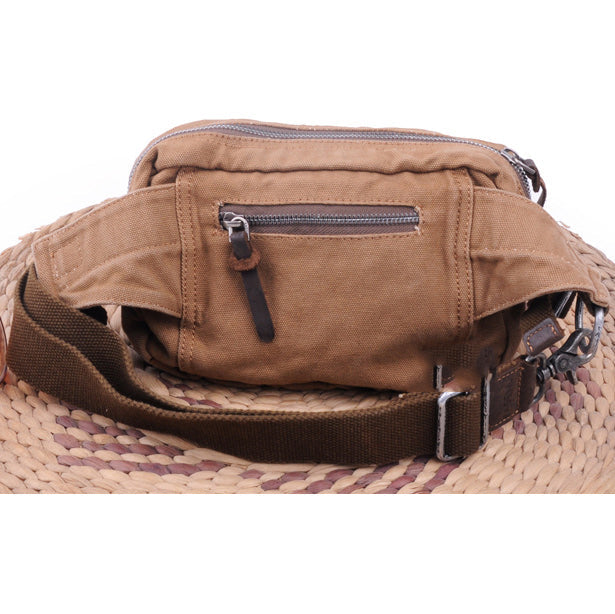 Canvas Mens Chest Bag Khaki Waist Bag Black Canvas Fanny Pack Shoulder Bag For Men