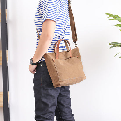 Canvas Leather Mens Womens Large White Handbag Tote Bag Khaki Shoulder Tote Purse For Men