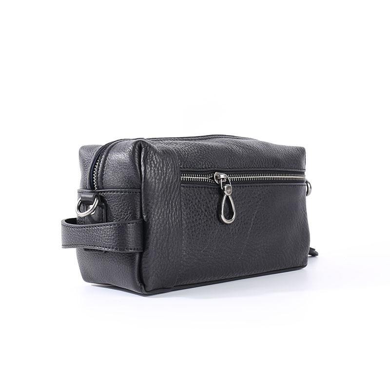 Handmade Black Leather Mens Clutch Cool Hand Bag Zipper Clutch Wristlet Clutch for Men