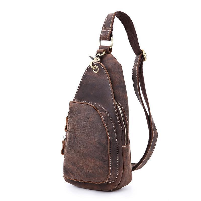 Vintage Brown Leather Sling Backpack Men's Sling Bag Chest Bags One shoulder Backpack For Men