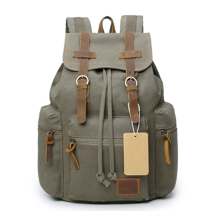 Canvas Leather Women Mens 14' Khaki Travel Backpack Green Computer Bag Black College Backpack for Men