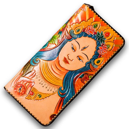 Handmade Leather Men Tooled White Tara Cool Leather Wallet Long Phone Clutch Wallets for Men