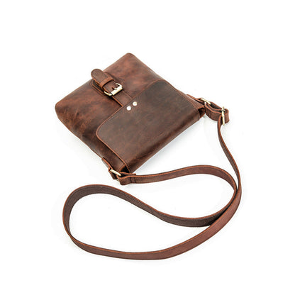 Vintage Brown Leather Men's Vertical Messenger Bag Small Side Bag Vertical Messenger Bag For Men