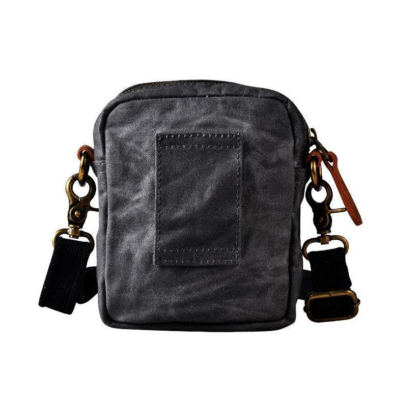 Gray Cool Canvas Mens Mini Vertical Waist Bag Belt Pouch Messenger Bags Side Bag for Men