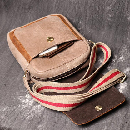 Simple Khaki Brown Leather Mens Vertical Side Bag Courier Bag Vertical Messenger Bag For Men