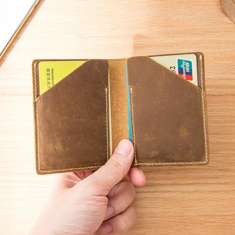 Brown Cool Leather Mens Small Wallets Front Pocket Wallet Vintage Thin Bifold billfold Wallet for Men