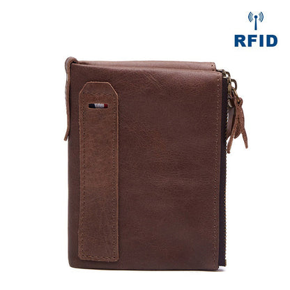 RFID Brown Leather Men's Small Blue Bifold Business Wallet Black Slim billfold Wallet Coin Purse For Men