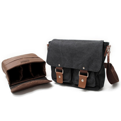 Waxed Canvas Leather Mens Small DSLR Camera Bags Side Bag Messenger Bag Shoulder Bag For Men