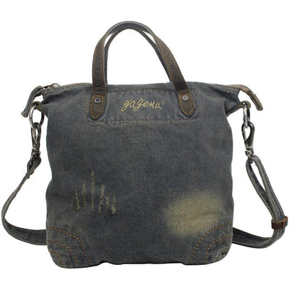 Denim Blue WOmens Mens Messenger Bag Vertical Tote Shoulder Bag Jean Courier Bag Handbag