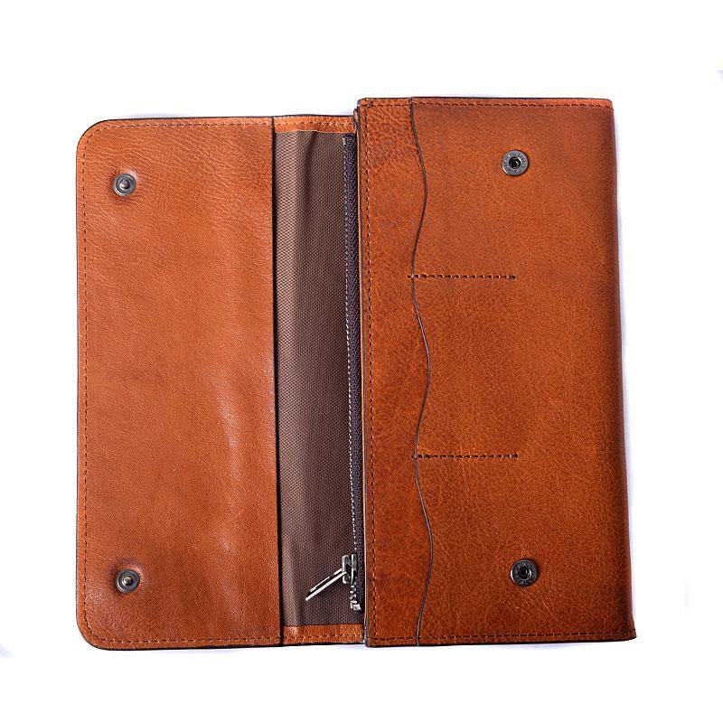 Tan Cool Leather Mens Long Wallet Black Bifold Wallet Long Wallet Brown Phone Wallet For Men