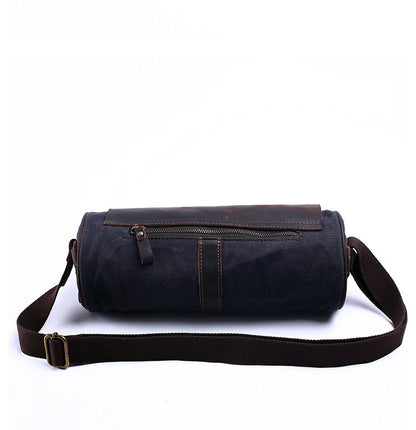 Gray Canvas Leather Mens Green Barrel Postman Bag Bucket Messenger Bag Side Bag For Men