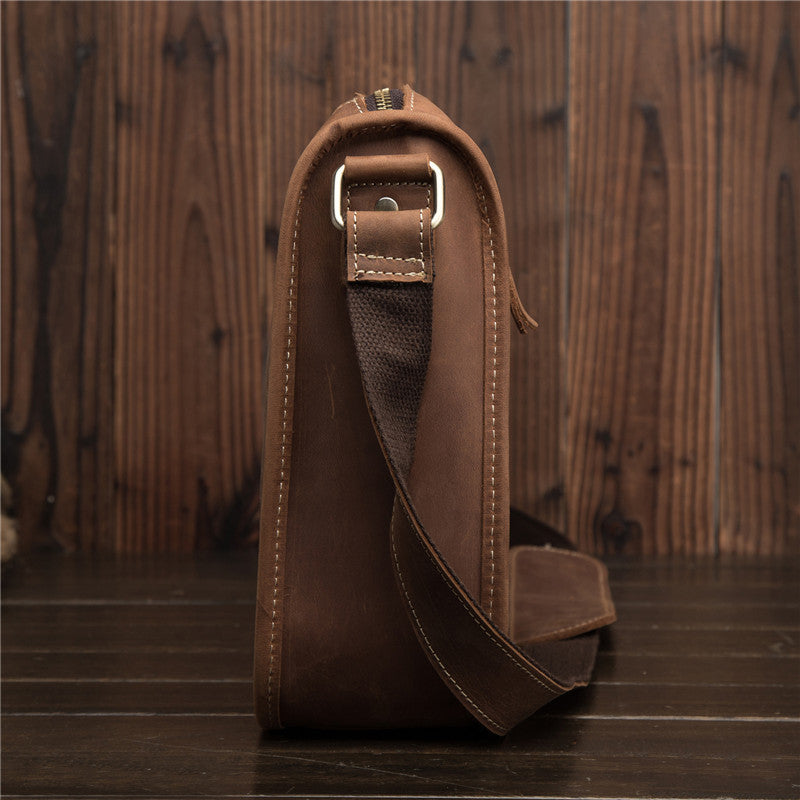 Vintage Brown Leather Men's Side Bag Coffee Courier Bag Shoulder Bag For Men