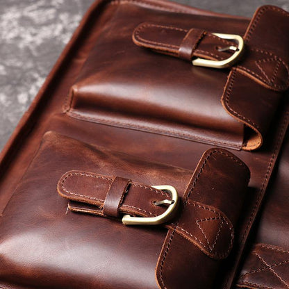 Red Brown Leather Mens 14 inches Large Laptop Work Bag Handbag Briefcase Shoulder Bags Business Bags For Men