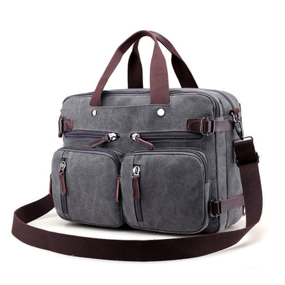 Cool Canvas Leather Mens Business Black Briefcase Khaki Laptop Shoulder Bag Handbag for Men