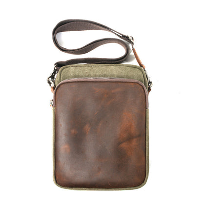 Cool Canvas Leather Mens Vertical Small Side Bag Gray Messenger Bag for Men