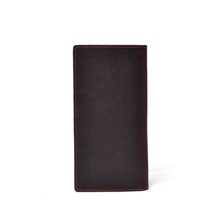 Brown Leather Men's Long Wallet Bifold Brown Slim Front Pocket Wallet For Men