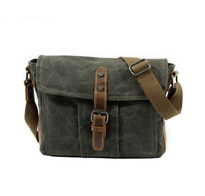 Cool Waxed Canvas Leather Mens Casual Green Gray Motorcycle Side Bag Messenger Bag Backpack For Men