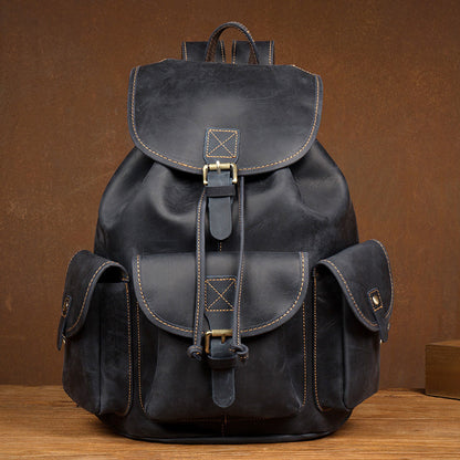 Fashion Brown Mens Leather 15inches Large Backpacks Travel Backpacks School Backpacks for men