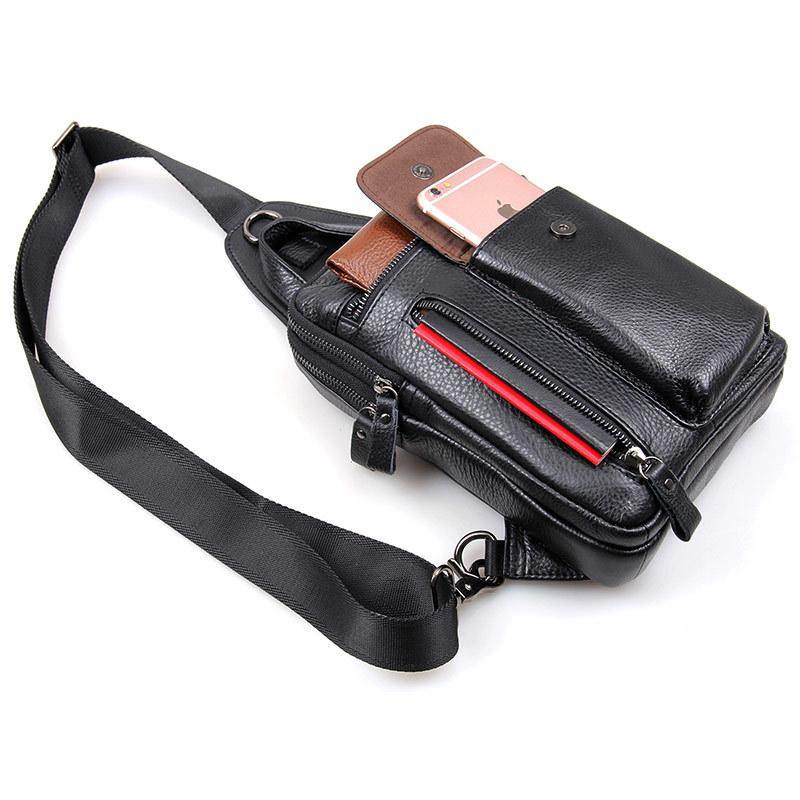 Top Black Leather Backpack Men's  Sling Bag Chest Bag Top One shoulder Backpack Sling Pack For Men