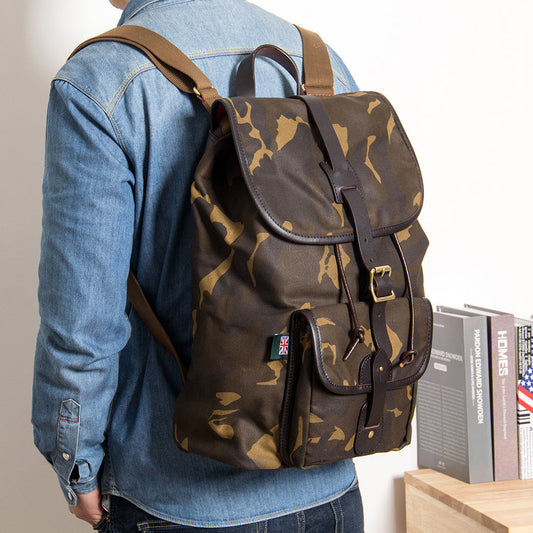 Camouflage Canvas Leather Mens Large 14'' Laptop Backpack College Backpack Hiking Backpack for Men