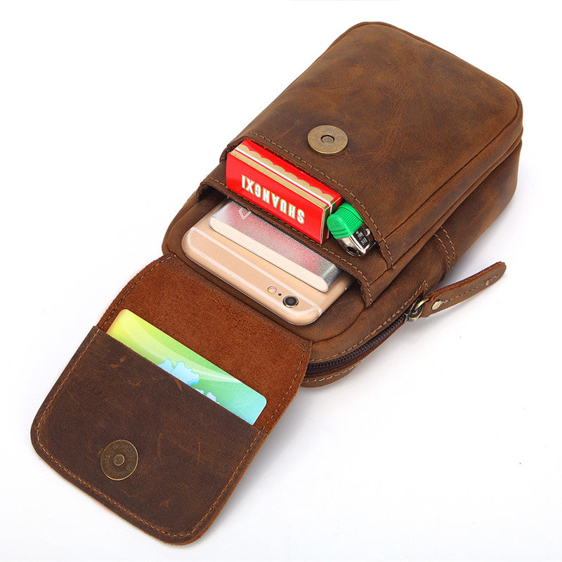 Cool Brown Leather Men's Cell Phone Holster Brown Belt Bag Belt Pouch For Men