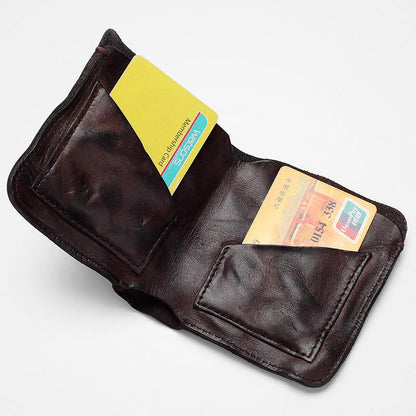 Dark Brown Handmade Leather Mens Bifold Small Wallet Brown billfold Wallet Card Wallet For Men