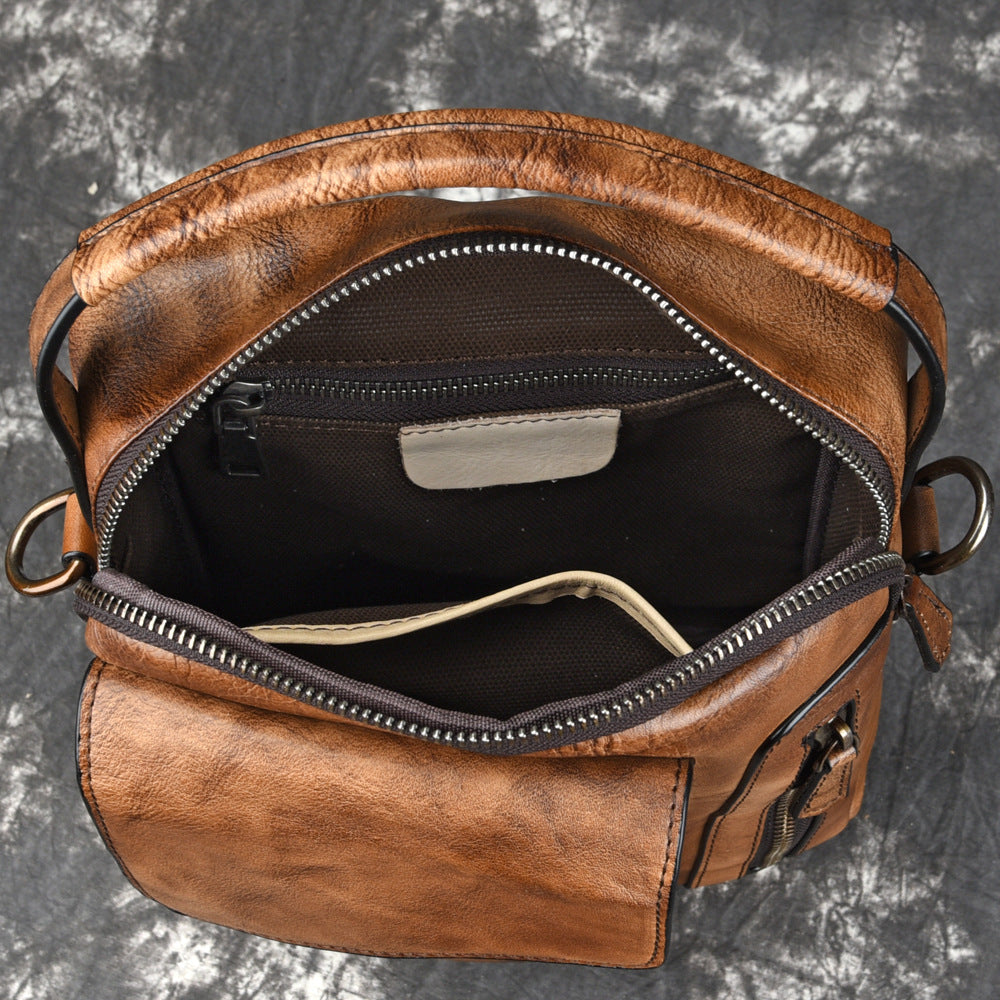 Vintage Brown Leather Men's Small Side Bag Vertical Business Handbag Black Courier Bag For Men