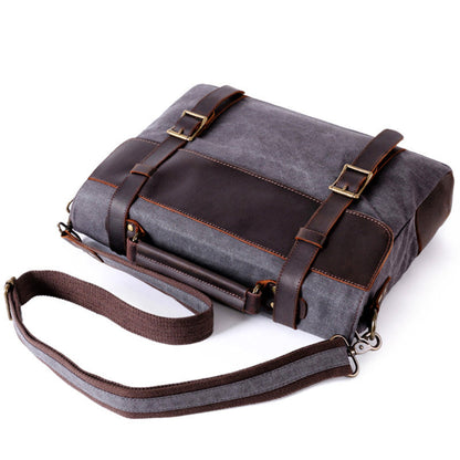 Washed Canvas Leather Mens Side Bag 14¡®¡¯ Messenger Bag Computer Bag For Men