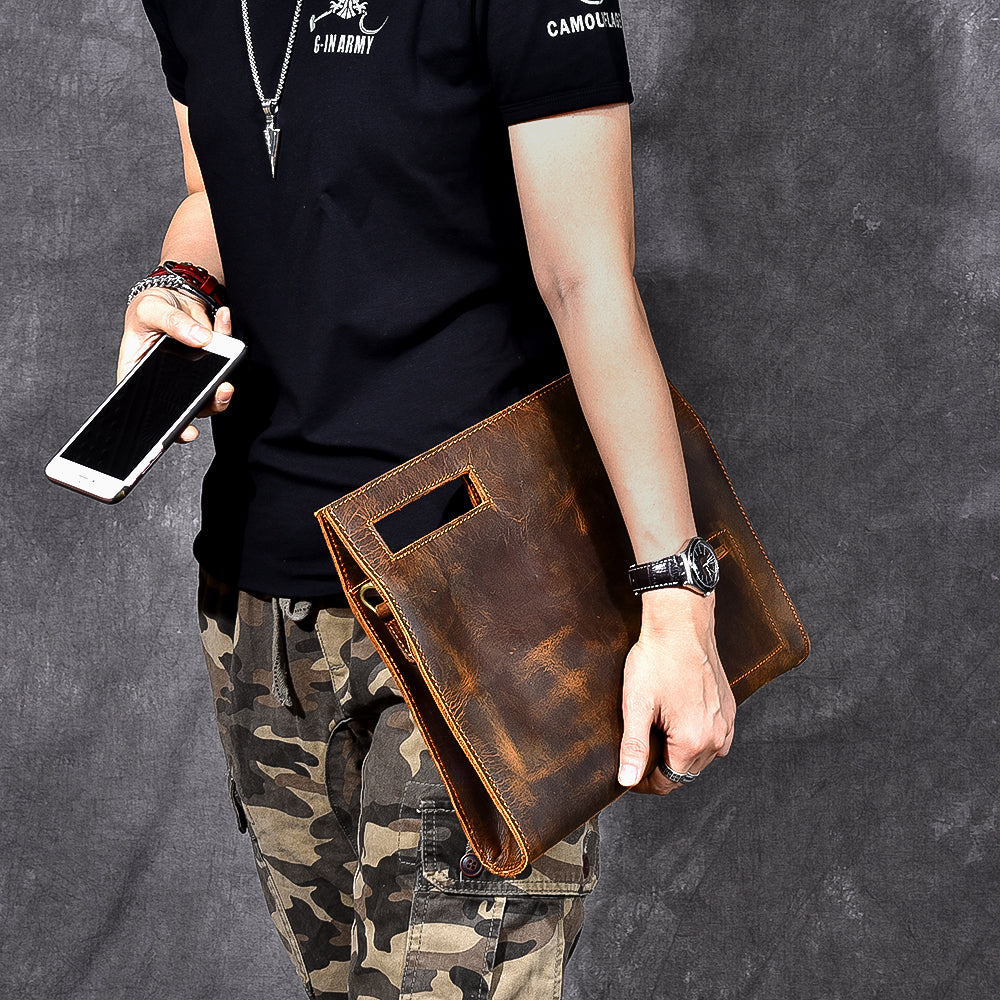 Retro Brown Leather Mens Business Clutch Bag Side Bag Handbag Small Messenger Bag For Men