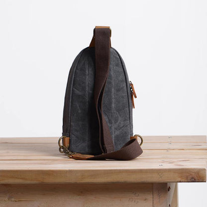 Canvas Leather Mens Sling Backpack Black Chest Bag Sling Pack Sling Bag For Men