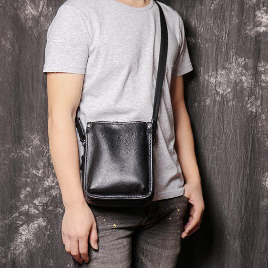 Black Vertical Messenger Bag Leather Ipad Vertical Side Bags Courier Bag For Men