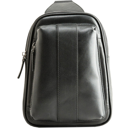 Casual Black Leather Mens Sling Bag Black Sling Pack One Shoulder Backpack for Men