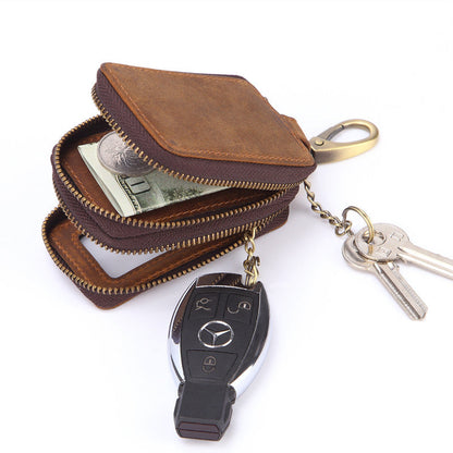 Cool Brown Mens Zipper Leather Car Key Wallet Key Holder Change Holder For Men