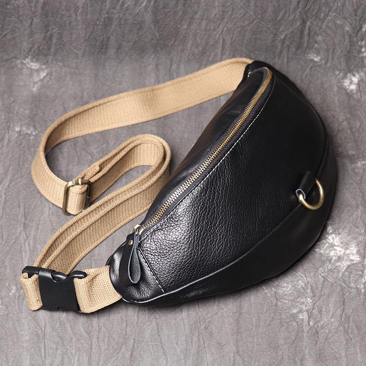 Top Leather Fanny Pack Men's Black Chest Bag Hip Bag Black Best Waist Bag For Men 2020