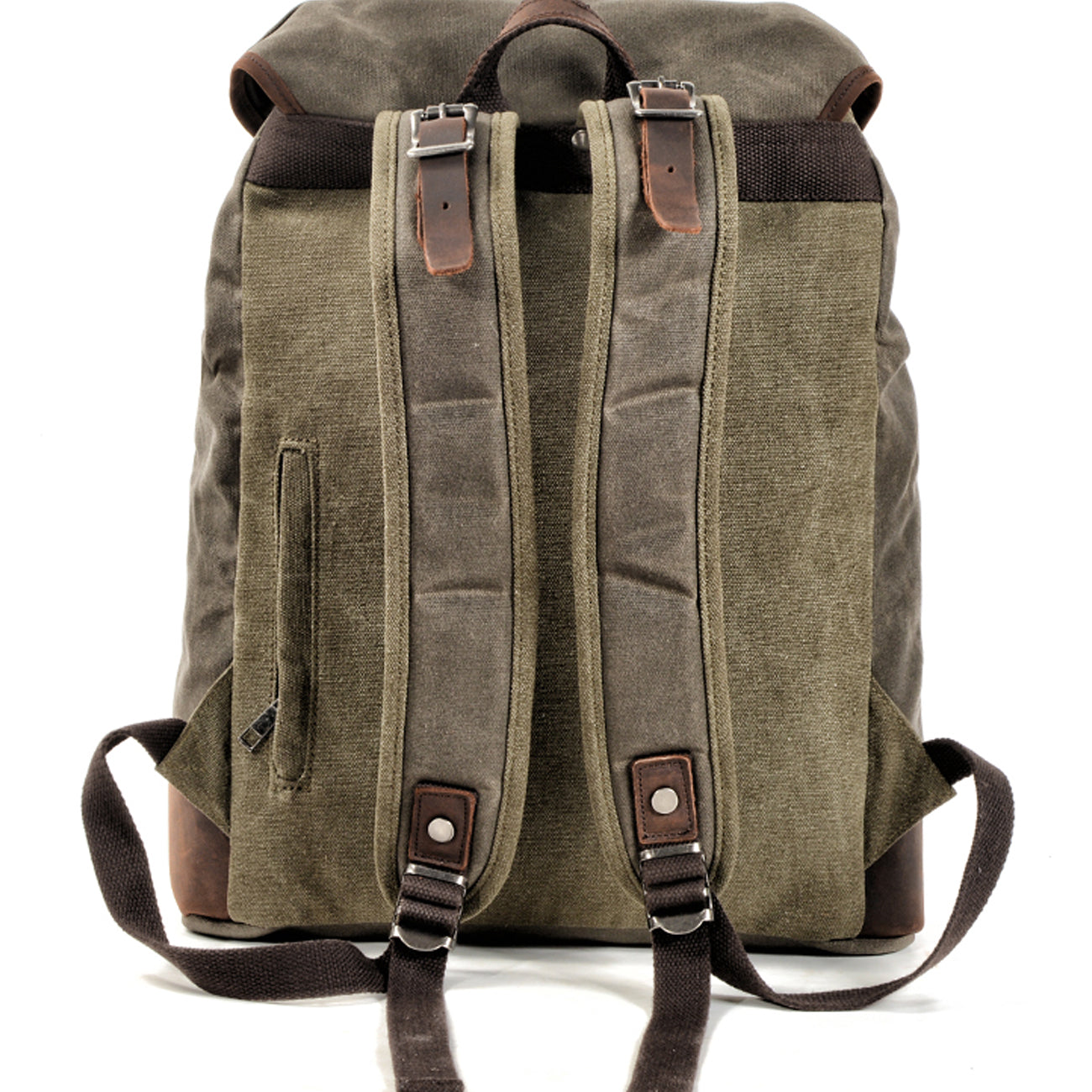 Waxed Canvas Leather Mens Waterproof Travel Green Backpack 15'' Computer Backpack for Men