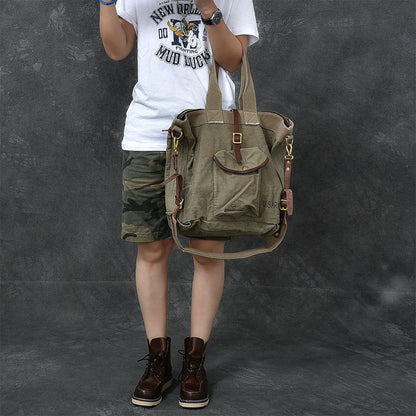 Leather Mens Womens 15' Large Shoulder Bag Army Green Tote Bag Large Side Bag For Men