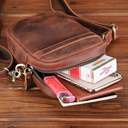 Casual Brown Leather Belt Pouch Mini Messenger Bag Men's Small Side Bag Phone Holster For Men