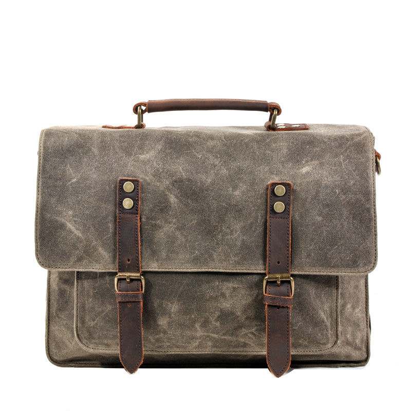 Waxed Canvas Leather Mens Green Casual 14¡®¡¯ Briefcase Handbag Messenger Bag Side Bag For Men