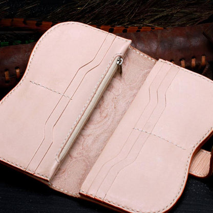 Handmade Leather Tooled Floral Mens Clutch Wallet Cool Wallet Long Wallets for Men Women