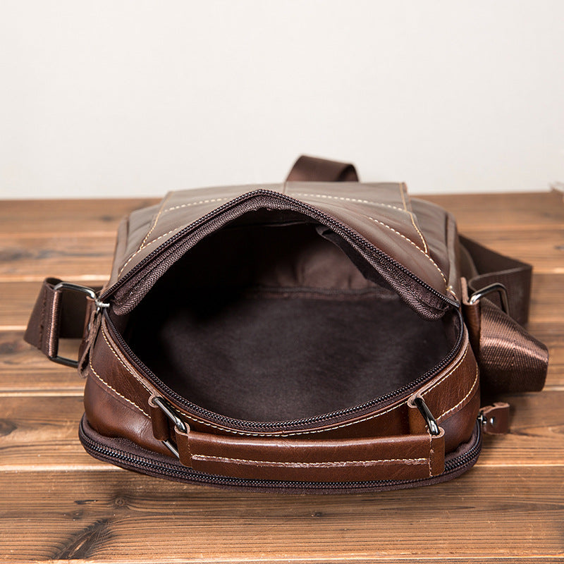 Cool Brown Leather Men's Small Vertical Messenger Bag Brown Small Side Bag For Men