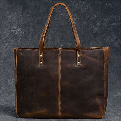 Leather Mens Womens 14' Large Tote Shoulder Bag Vintage Brown Tote Bag Large Side Bag For Men