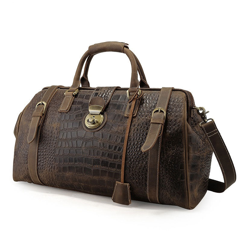 Cool Dark Brown Leather Men Alligator Pattern Doctor Bag Travel Bags Weekender Bags For Men