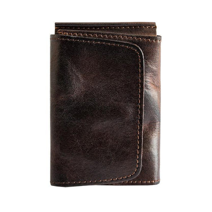 Dark Brown Cool Leather Mens Card Wallets Bifold Vintage Front Pocket Wallet Coin Holder for Men