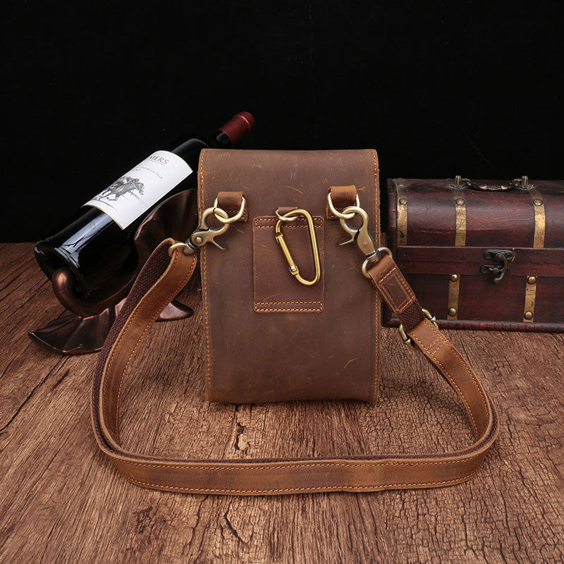 Brown Leather Small Belt Pouch Belt Bag Small Shoulder Bag Side Bag For Men