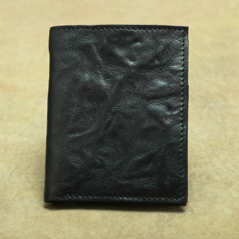 Vintage Brown Leather Men's Bifold Small Wallet Black Slim Vertical billfold Wallet For Men